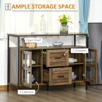 HOMCOM Industrial Sideboard Buffet Cabinet, Coffee Bar Cabinet with Adjustable Shelves, Glass Doors, and 2 Drawers for Kitchen, Living Room, Brown(m-4)