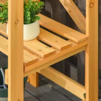 Outsunny Outdoor Garden Potting Bench Table Foldable Work Bench w/ Open Shelf Metal Tabletop Natural Wood Frame 33.5"x17.25"x35" Yellow(m-9)