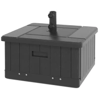 Outsunny 3-in-1 Outdoor Umbrella Base with Wheels and Handles, End Table, Flower Box Planter with Hole, 175 lbs. Capacity, Black(m-1)