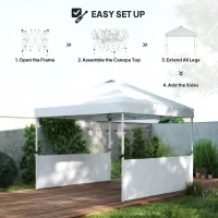 Outsunny 10' x 10' Pop Up Canopy Tent with 2 Half Sidewalls, UV50+ Height Adjustable Instant Sun Shelter, White(m-4)