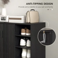 HOMCOM Shoe Storage with Double Doors and Open Shelves 17 Pair Shoe Storage Organizer for Entryway Hallway Black(m-6)