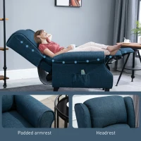 HOMCOM Vibration Massage Recliner Chair for Living Room with Heat,  Wingback Single Sofa, Modern Linen Fabric Push Back Reclining Chair with Footrest, Side Pocket,  Dark Blue(m-8)