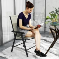 Outsunny 4-Piece Folding Chair Set for Relaxing on Patio Balcony Garden, Comfortable Outdoor Furniture with Armrests, Beige(m-9)