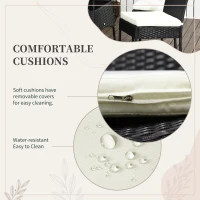 Outsunny 5 Pieces Wicker Patio Dining Set Outdoor Furniture Set with Removable Cushions, WPC Top Dining Table, PE Rattan Conversation Set for Garden Poolside Backyard, Cream White(m-7)