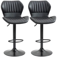 HOMCOM Shell Back Bar Stool Set of 2, PU Leather Adjustable Swivel Barstools with Chrome Base and Footrest for Kitchen Counter, Pub, Black(m-2)