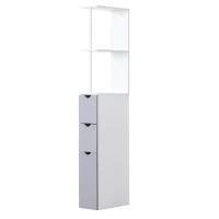 HOMCOM Tall Bathroom Storage Cabinet, Narrow Bathroom Cabinet with Drawers and Open Shelves for Small Spaces, White and Grey(m-11)
