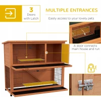 PawHut Wooden Rabbit Hutch with Trays, Ramp, Asphalt Roof, Doors for 1-2 Rabbits, 47" x 20" x 40", Orange(m-4)