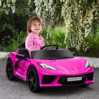Qaba 12V Kids Electric Car Corvette Licensed w/ Remote Control, Suspension System, Music, Headlight, Slow Start, Pink(m-8)