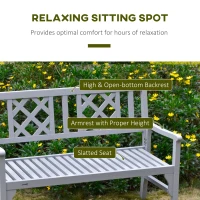 Outsunny Foldable Garden Bench, 2-Seater Patio Wooden Bench, Loveseat Chair with Backrest and Armrest for Patio, Porch or Balcony, Grey(m-7)