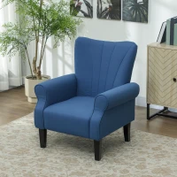 HOMCOM Fabric Armchair, Modern Accent Chair with Wood Legs for Living Room, Bedroom, Home Office, Dark Blue(m-7)