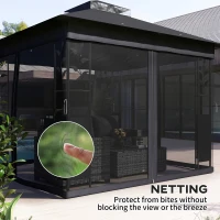 Outsunny 10' x 10' Outdoor Gazebo with Shelves and Netting, UV30+ Double Roof Patio Gazebo for Lawn, Backyard and Deck(m-7)