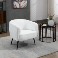 HOMCOM Accent Chair Modern Barrel Armchair with Metal Legs, Cream(m-10)
