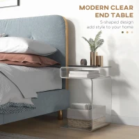 HOMCOM Modern Acrylic End Table, 2-Tier S-Shaped Side Table for Living Room, Small Spaces, 14.25" x 16.25" x 23", Clear(m-4)