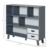 HOMCOM 3-Tier Child Bookcase Open Shelves Cabinet Floor Standing Cube Storage Organizer with Drawers - Gray(m-3)