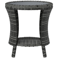 Outsunny 18" Wicker Outdoor Coffee Table, PE Rattan Patio Side Table with 2-Tier Storage, Composite Wood Top, Gray