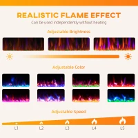 HOMCOM 50" Electric Fireplace Recessed and Wall Mounted, 1500W Ultra-thin with Adjustable Flame, Crystal, Black(m-4)