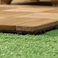 Outsunny 27 Pcs Wood Interlocking Deck Tiles, 12 x 12in Outdoor Flooring Tiles for Indoor and Outdoor Use, Tools Free Assembly, Brown(m-10)