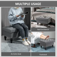 HOMCOM Ottoman with Storage for Living Room, 25" Storage Ottoman with Removable Lid, Button-Tufted Fabric Bench for Footrest and Seat with Wood Legs, Gray(m-6)