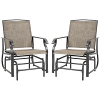 Outsunny 2 Pieces Outdoor Glider Chairs, 2 Person Glider Rocking Chair Set with Breathable Mesh Fabric, Steel Frame, Dark Brown(m-2)
