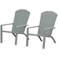 Outsunny 2 Pieces Adirondack Chair Patio Wicker Muskoka Chair, Outdoor PE Rattan Fire Pit Chair for Poolside, Balcony, Deck, Garden, Backyard, Light Grey(m-11)