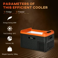 Outsunny 32 Quart Car Fridge, Portable Freezer, Electric Cooler Box with 12/24V DC and 100-240V AC for Camping, Driving, Picnic(m-4)