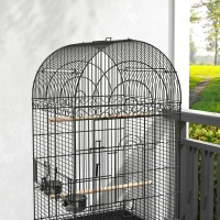PawHut Play Open Top Bird Cage 60" Parrot Cage for Cockatiel, Sun Conure with Rolling Stand, Removable Tray, Perches, Storage Shelf Black, 20.1" x 20.1"(m-10)