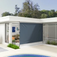 Outsunny 13' x 10' Manual Retractable Patio Awning, Outdoor Privacy Screen with UPF30+ & Water-Resistant Fabric, Dark Grey(m-8)