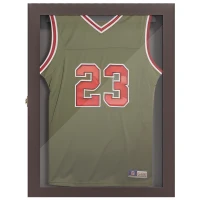 HOMCOM 24" x 32" Jersey Display Case, Wall-Mounted Memorabilia Acrylic Shadow Box with and Hanger, Cherry Brown(m-11)