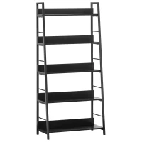 HOMCOM Modern Bookshelf Storage with 5-Tier Wide Shelving, Metal Frame, Wooden Bookcase for Living Room Library Home Furniture, Black(m-2)