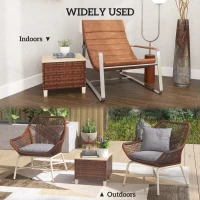 Outsunny Outdoor Side Table with PE Rattan, Patio End Table with Natural Fir Wood Tabletop and Legs, Weather Resistant Accent Table for Patio Pool Porch, Brown(m-6)