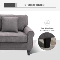HOMCOM Modern 3 Seater Sofa, Corduroy Fabric 3 Seater Couch with Pine Wood Legs and Rolled Armrests for Living Room, Light Grey(m-5)