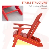 Outsunny Folding Adirondack Chair with Ottoman, Outdoor Wooden Lounger for Patio, Porch, Poolside, Garden, Red(m-6)