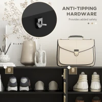 HOMCOM Shoe Cabinet with 3 Slatted Doors, 3-tier Shelving Rack Cabinet with Adjustable Shelves for 15 Pairs of Shoes, Black(m-7)