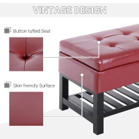 HomCom 44" Tufted Faux Leather Ottoman Storage Bench With Shoe Rack- Crimson Red(m-6)