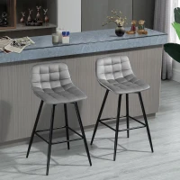 HOMCOM Bar Stools Set of 2, Fabric Upholstered Counter Height Bar Chairs, Kitchen Chairs with Back and Metal Legs, Grey(m-8)