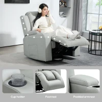 HOMCOM Recliner Chair with 8 Vibration, Overstuffed PU Leather Reclining Chair with Wide Seat, Cup Holders, Rocking, Light Grey(m-9)