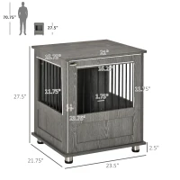 PawHut Dog Crate Furniture, Wooden End Table Furniture with Lockable Magnetic Doors, Small Size Pet Kennel Indoor Animal Cage, Gray(m-3)