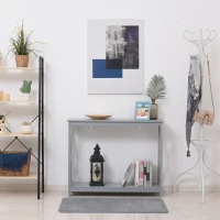 HOMCOM 2-Tier Console Table, Sofa Side Table with Storage Shelf, X Design for Entryway, Living Room, and Hallway, Grey(m-9)