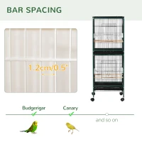 PawHut 55.1" 2 In 1 Bird Cage Aviary Parakeet House for finches, budgies with Wheels, Slide-out Trays, Wood Perch, Green(m-7)