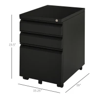 Vinsetto 3 Drawer Filing Cabinet, Lockable Office Storage Cabinet on Wheels for Legal, Letter, A4 Files, Black(m-3)