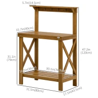 Outsunny 2-Level Outdoor Potting Bench, Wooden Potting Table with Storage Shelf and Top Hooks for Greenhouse, Garden, Patio(m-3)