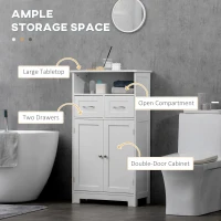 kleankin Bathroom Cabinet Organizer, Freestanding Small Storage Cabinet with Two Drawers and Adjustable Shelf for Living Room, or Entryway, White(m-4)