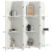 HOMCOM 5 Panel 67" Tall Wood Privacy Screen Room Divider with 3 Shelves and Folding Storage for Bedroom, White(m-11)