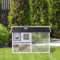 PawHut Wooden Rabbit Hutch with Run, Tray, Ramp, Asphalt Roof, Grey(m-1)