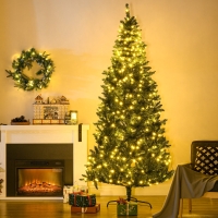 HOMCOM 7.5 Feet Prelit Artificial Christmas Tree Warm White LED Light Holiday Home Xmas Decoration, Green