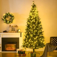 HOMCOM 7.5 Feet Prelit Artificial Christmas Tree Warm White LED Light Holiday Home Xmas Decoration, Green(m-1)