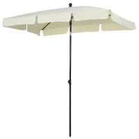 Outsunny 6.5x4ft Rectangle Patio Umbrella Aluminum Tilt Adjustable Garden Parasol  Sun Shade Outdoor Canopy Cream White(m-11)