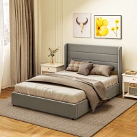 HOMCOM Full Bed Frame with Storage Drawers, Full Size Bed Base with Headboard, Wood Slats, Noise-Free, Light Gray(m-10)