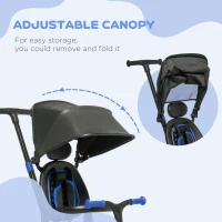 Qaba 3-in-1 Toddler Trike, Push Tricycle, & Balance Bike with Adjustable Settings, Toddler Push Bike, Baby Bike with Shady Canopy, Ages 1.5-4, Blue(m-8)