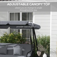 Outsunny Free Standing Swing Bench, Porch Swing with Stand, Adjustable Canopy, Cushion and Pillows, Dark Gray(m-5)